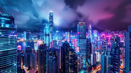 A vibrant digital cityscape at night, representing the hustle and bustle of modern urban life, Cityscape scene