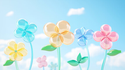 Obraz premium Cartoon style spring flowers illustration