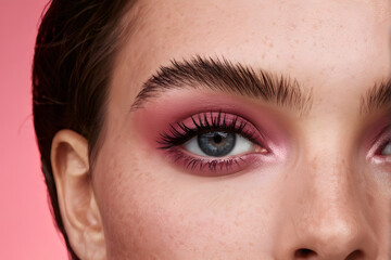 Obraz premium A woman with a pink eye shadow and a blue eye