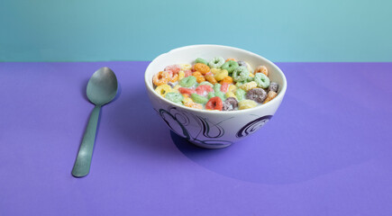 Bowl of colorful cereal