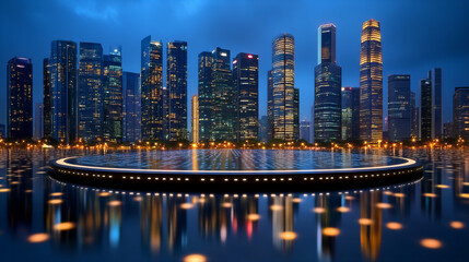 Fototapeta premium high tech financial hub with modern skyscrapers at night