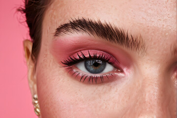 Obraz premium A woman with a pink eye shadow and long lashes