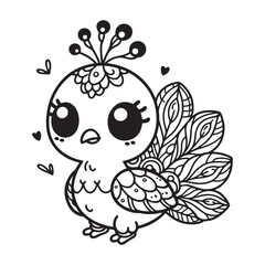 Coloring book cute peacock