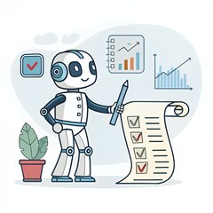Vector art of a robot doctor explaining on a chart