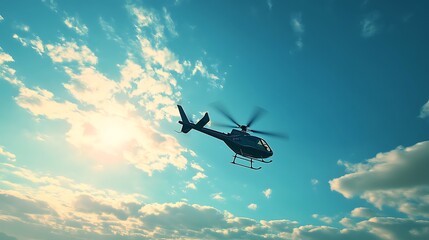 Fototapeta premium Silhouette of a helicopter flying in the sky