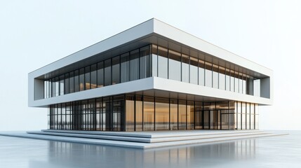 Fototapeta premium Detailed 3D render of contemporary building in isometric perspective, with reflective glass surfaces