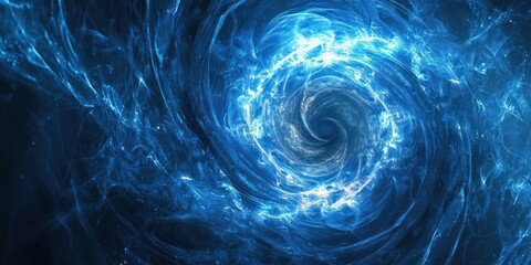 A deep dark blue abstract background with swirling patterns and light accents, creating a sense of mystery and depth.