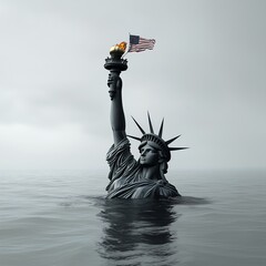 the statue of liberty is under water, only the arm with the flag is sticking out  - Generative AI