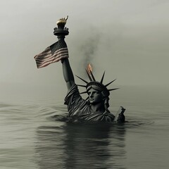 the statue of liberty is under water, only the arm with the flag is sticking out  - Generative AI