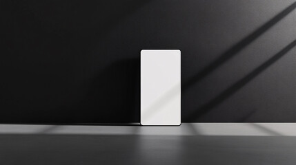 A product mockup with a template standing on a matte black surface, with dramatic side lighting that casts long shadows. The background fades to black, emphasizing the sleek and professional nature