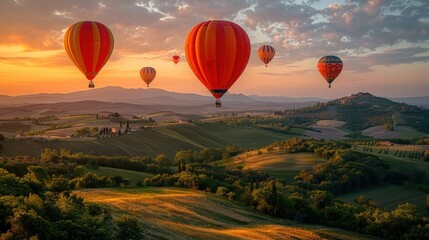Obraz premium Hot Air Balloons Soaring Over Tuscan Landscape