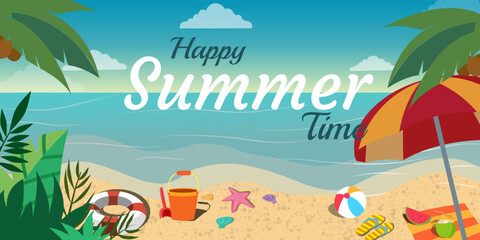Obraz premium Banner summer time with elements beach 