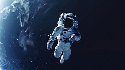 An astronaut floating in space with the Earth in the background, Space scene, Awe-inspiring style