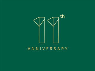 11th Anniversary luxury gold celebration with overlapping lines numbers logo vector design concept. 11th Years anniversary gold template for business, celebration event, invitation, company, card, web