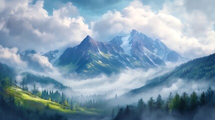 Fototapeta premium Fantastic panorama of the mountain peaks in the clouds