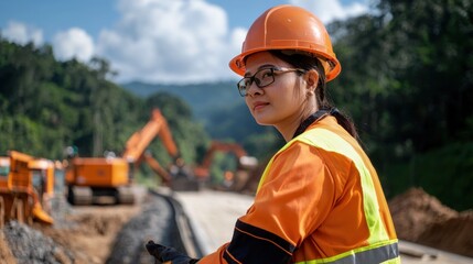 Civil engineer supervising road construction malaysia professional portrait outdoor focused perspective empowerment