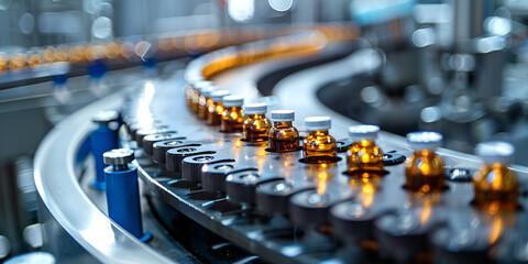  Automated Bottle Sealing Line in Pharmaceutical Factory, Medicine Bottles on Conveyor Belt in Packaging Process