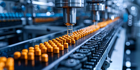  Automated Bottle Sealing Line in Pharmaceutical Factory, Medicine Bottles on Conveyor Belt in Packaging Process