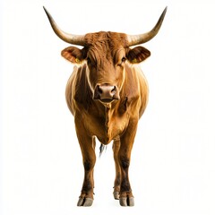Naklejka premium Brown Texas Longhorn Cow Isolated on White