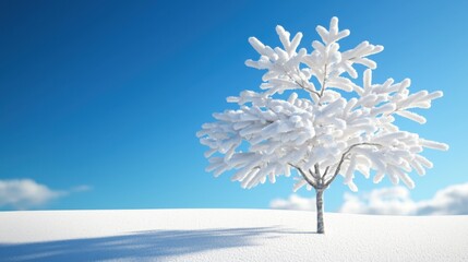 Fototapeta premium Winter landscape featuring a lone tree in snow nature scene under clear sky