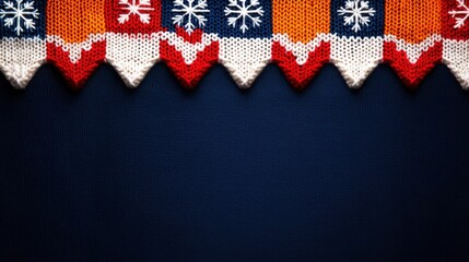 Obraz premium Festive sweater with nordic patterns holiday decor textile art cozy atmosphere close-up winter warmth