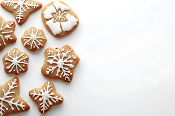 Fototapeta premium Decorated Christmas Cookies in Red, Green, and White with Snowflake and Star Shapes