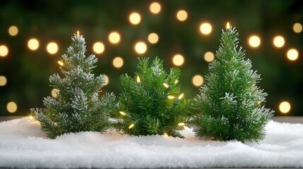 Fototapeta premium Serene snow-laden trees with lights forest studio lighting whimsical atmosphere