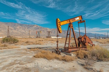 Fototapeta premium Rusty Oil Pumpjacks Desert Landscape