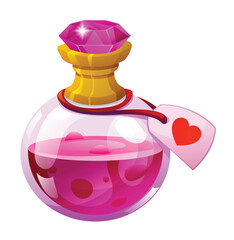 Obraz premium Love potion with heart tag, perfect for Valentine's Day. Vector cartoon illustration