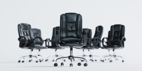 3d render of multiple office leather chair for profession and power concept