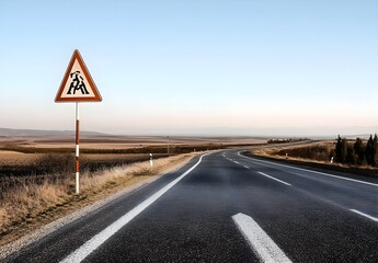 Fototapeta premium Empty Highway in Rural Landscape with Road Sign