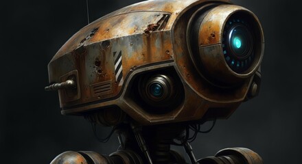 Metal Industrial Style Robot Anrdoid, Grime Rust and Dirt, Droid Technology Concept Art