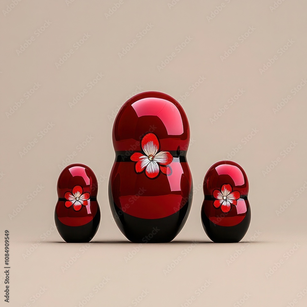 Wall mural Red Matryoshka Nesting Dolls - Symbolic of Russian Women, Motherhood, and Family - Isolated on Background