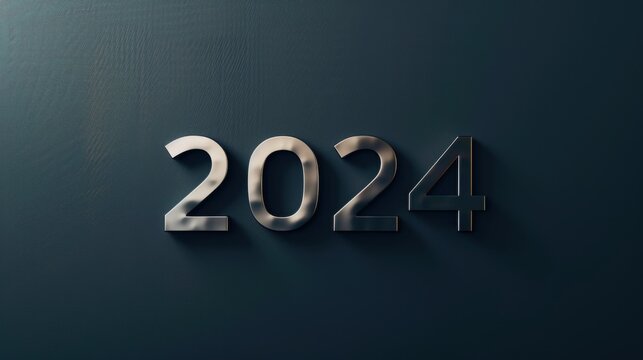 Bold "2024" in sleek typography against a solid black backdrop, New year concept, Modern style