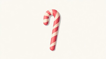 A candy cane, festive treat, playful flat vector design, red and white stripes, isolated on white background