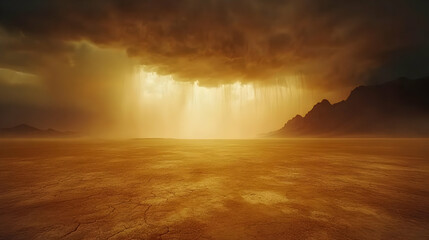 Obraz premium Golden Desert Landscape With Rain Clouds Illustration