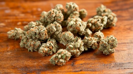 Close-Up of Medical Marijuana Buds on Wooden Table