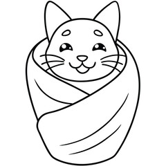 Realistic Cartoon Illustration of Smiling Cat Wrapped in Burrito - Clipart and Line Art Design