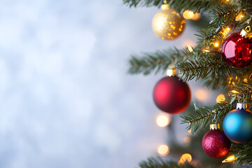 Obraz premium Elegant Christmas Decorations with Festive Ornaments, Sparkling Lights, Red and Gold Accents, and Cozy Holiday Charm for a Winter Wonderland Setting