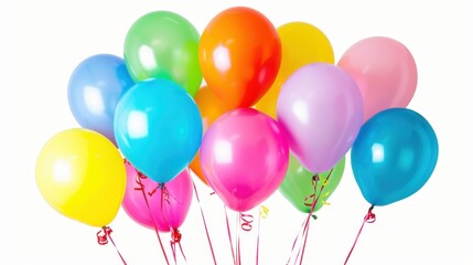 Colorful celebration balloons against a pristine white background, Colorful celebration balloons theme, Vibrant style