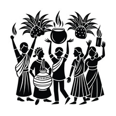Pongal silhouette vector illustration isolated on white background.