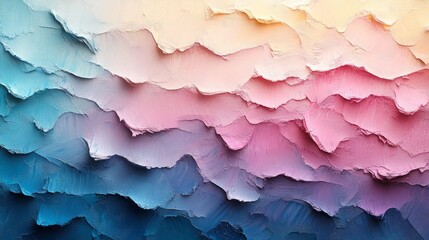 Fototapeta premium Abstract painting with soft pastel tones blending uplifting colors, featuring natural oil paint textures for refined artistic appeal, ideal for wallpapers, art prints, patterns, and design elements.
