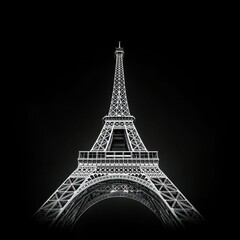 Eiffel Tower Abstract Panorama: Black and White View from Below in Paris, France