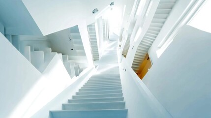 Fototapeta premium Modern Architectural Staircase in Bright White Space