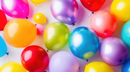 Create a festive atmosphere with colorful celebration balloons against a pristine white background, Colorful balloons scene, Festive style