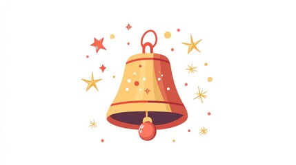 A Christmas bell, holiday icon, elegant flat design, shiny golden tones, isolated on white background