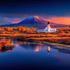 Naklejka premium Idyllic Church in Thingvellir National Park, Iceland