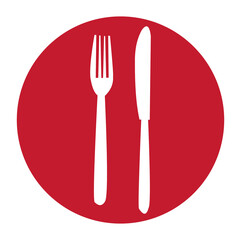 knife and fork on red circle background
