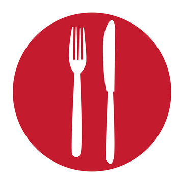 knife and fork on red circle background