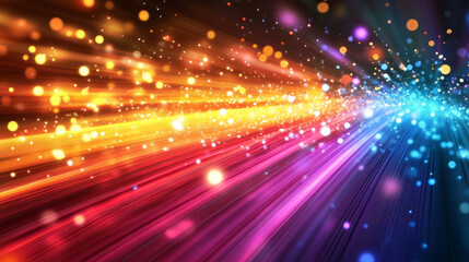 Fototapeta premium 3D dynamic abstract neon light streak trail technology virtual reality background. cyberpunk futuristic fashion vibrant line modern colorful rainbow glow glossy striking wallpaper 